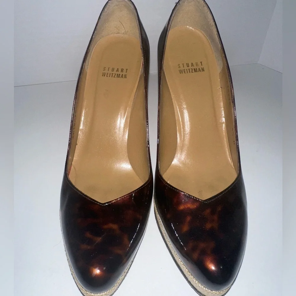 Stuart Weitzman Tortoise Shell Heels 6.5 Platform Fabric Wrapped Heels